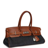 Vintage Hermes Shoulder Birkin 42 JPG Fauve Barenia and Dark Blue Denim Palladium Hardware - Thumbnail View 2