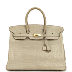 Pre-owned Hermes Birkin 35 Beton Matte Alligator Gold Hardware