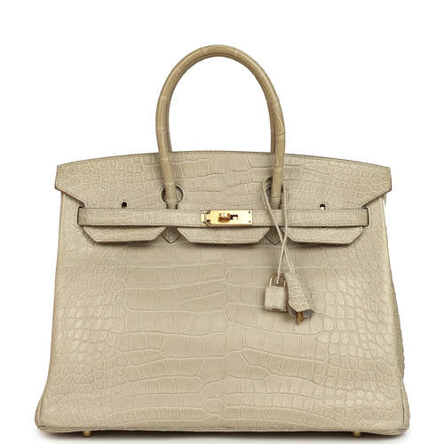 Pre-owned Hermes Birkin 35 Beton Matte Alligator Gold Hardware