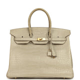 Pre-owned Hermes Birkin 35 Beton Matte Alligator Gold Hardware