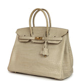 Pre-owned Hermes Birkin 35 Beton Matte Alligator Gold Hardware