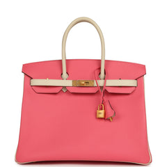Hermes Special Order (HSS) Birkin 35 Rose Azalee and Craie Epsom Brushed Gold Hardware