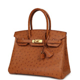 Pre-owned Hermes Birkin 30 Cognac Ostrich Gold Hardware - Thumbnail View 3