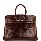 Pre-owned Hermes Birkin 35 Miel Shiny Porosus Crocodile Gold Hardware - Thumbnail View 1