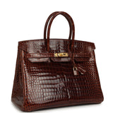 Pre-owned Hermes Birkin 35 Miel Shiny Porosus Crocodile Gold Hardware - Thumbnail View 2