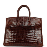 Pre-owned Hermes Birkin 35 Miel Shiny Porosus Crocodile Gold Hardware - Thumbnail View 4