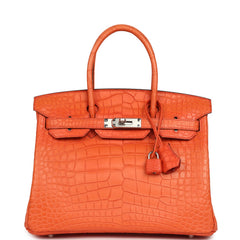 Pre-owned Hermes Birkin 30 Orange Poppy Matte Alligator Palladium Hardware
