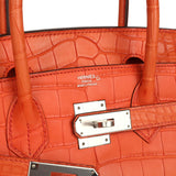 Pre-owned Hermes Birkin 30 Orange Poppy Matte Alligator Palladium Hardware