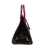 Pre-owned Hermes Special Order (HSS) Birkin 35 Rose Pourpre and Black Shiny Porosus Crocodile Palladium Hardware