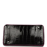 Pre-owned Hermes Special Order (HSS) Birkin 35 Rose Pourpre and Black Shiny Porosus Crocodile Palladium Hardware