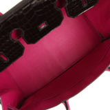 Pre-owned Hermes Special Order (HSS) Birkin 35 Rose Pourpre and Black Shiny Porosus Crocodile Palladium Hardware
