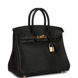 Pre-owned Hermes Birkin 25 Black Swift Gold Hardware