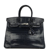Pre-owned Hermes Birkin 35 Bleu Abysse Shiny Porosus Crocodile Palladium Hardware