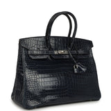 Pre-owned Hermes Birkin 35 Bleu Abysse Shiny Porosus Crocodile Palladium Hardware