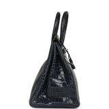 Pre-owned Hermes Birkin 35 Bleu Abysse Shiny Porosus Crocodile Palladium Hardware