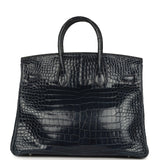 Pre-owned Hermes Birkin 35 Bleu Abysse Shiny Porosus Crocodile Palladium Hardware