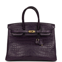 Pre-owned Hermes Birkin 35 Amethyst Matte Alligator Gold Hardware