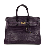 Pre-owned Hermes Birkin 35 Amethyst Matte Alligator Gold Hardware