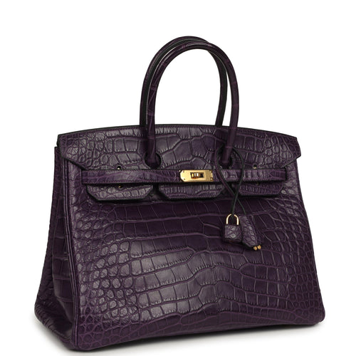 Pre-owned Hermes Birkin 35 Amethyst Matte Alligator Gold Hardware