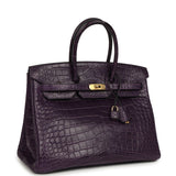 Pre-owned Hermes Birkin 35 Amethyst Matte Alligator Gold Hardware