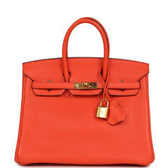Pre-owned Hermes Birkin 25 Orange Poppy Togo Gold Hardware