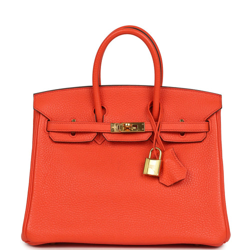 Pre-owned Hermes Birkin 25 Orange Poppy Togo Gold Hardware