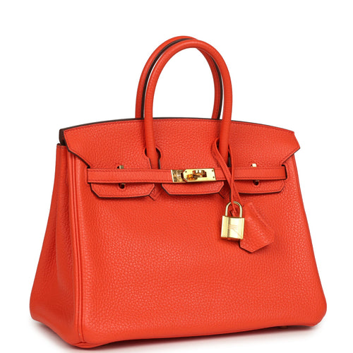 Pre-owned Hermes Birkin 25 Orange Poppy Togo Gold Hardware