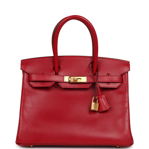 Pre-owned Hermes Birkin 30 Rouge Vif Tadelakt Gold Hardware