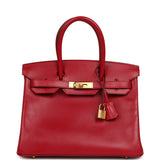 Pre-owned Hermes Birkin 30 Rouge Vif Tadelakt Gold Hardware