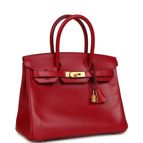 Pre-owned Hermes Birkin 30 Rouge Vif Tadelakt Gold Hardware