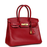 Pre-owned Hermes Birkin 30 Rouge Vif Tadelakt Gold Hardware