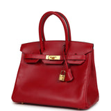 Pre-owned Hermes Birkin 30 Rouge Vif Tadelakt Gold Hardware