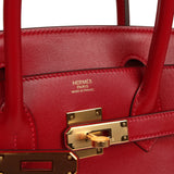 Pre-owned Hermes Birkin 30 Rouge Vif Tadelakt Gold Hardware
