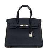 Pre-owned Hermes Birkin 30 Bleu Nuit Verso Togo Palladium Hardware