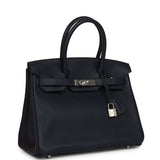 Pre-owned Hermes Birkin 30 Bleu Nuit Verso Togo Palladium Hardware