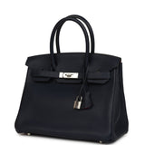 Pre-owned Hermes Birkin 30 Bleu Nuit Verso Togo Palladium Hardware