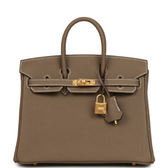 Hermes Birkin 25 Etoupe Togo Brushed Gold Hardware