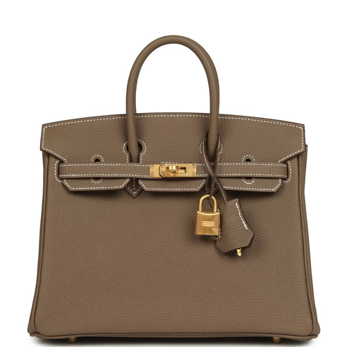 Hermes Birkin 25 Etoupe Togo Brushed Gold Hardware