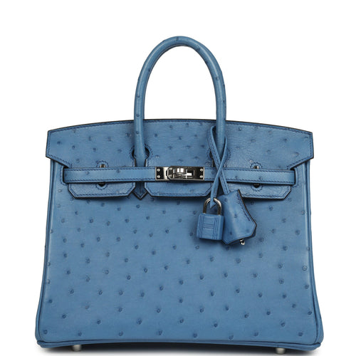 Pre-owned Hermes Birkin 25 Mykonos Ostrich Palladium Hardware