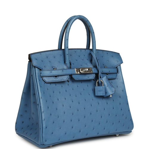 Pre-owned Hermes Birkin 25 Mykonos Ostrich Palladium Hardware