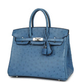 Pre-owned Hermes Birkin 25 Mykonos Ostrich Palladium Hardware - Thumbnail View 5