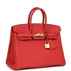 Pre-owned Hermes Birkin 25 Rouge Pivone Togo Gold Hardware