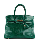 Pre-owned Hermes Birkin 30 Vert Emerald Shiny Niloticus Crocodile Gold Hardware - Thumbnail View 1