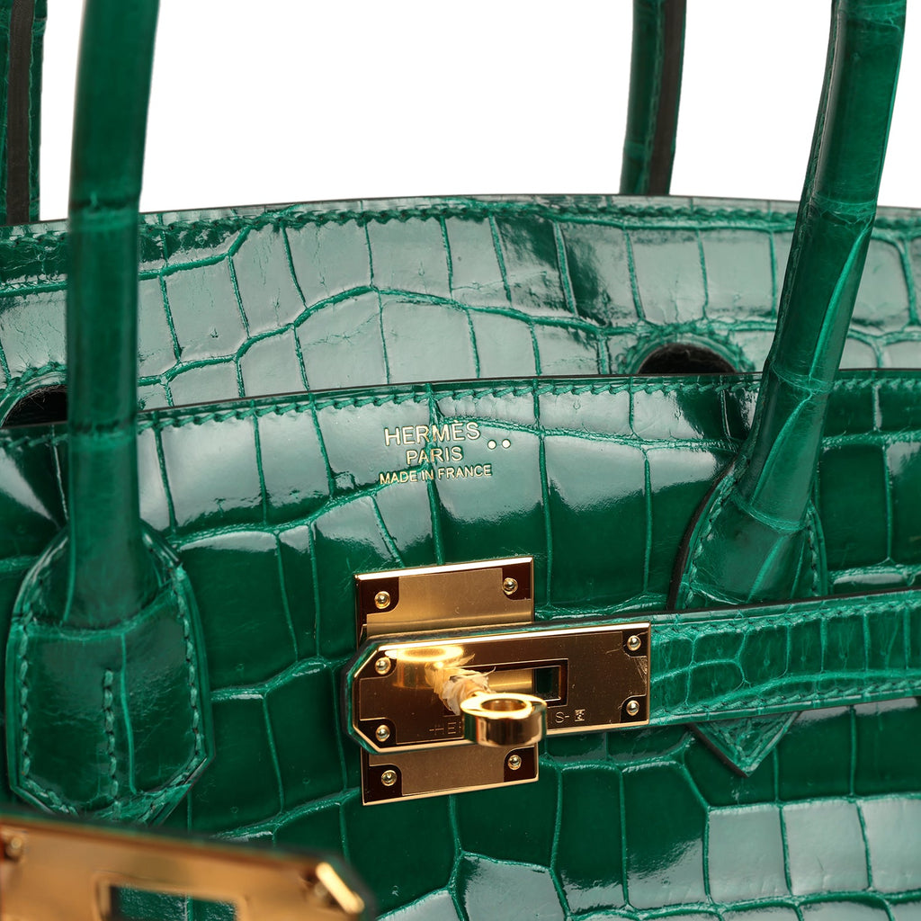 Pre-owned Hermes Birkin 30 Vert Emerald Shiny Niloticus Crocodile Gold