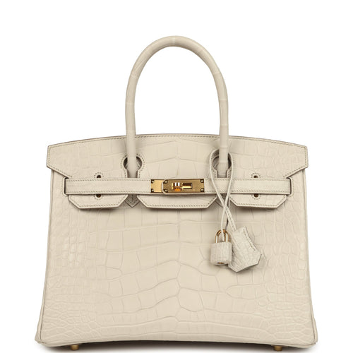 Pre-owned Hermes Birkin 30 Beton Matte Alligator Gold Hardware