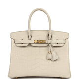 Pre-owned Hermes Birkin 30 Beton Matte Alligator Gold Hardware