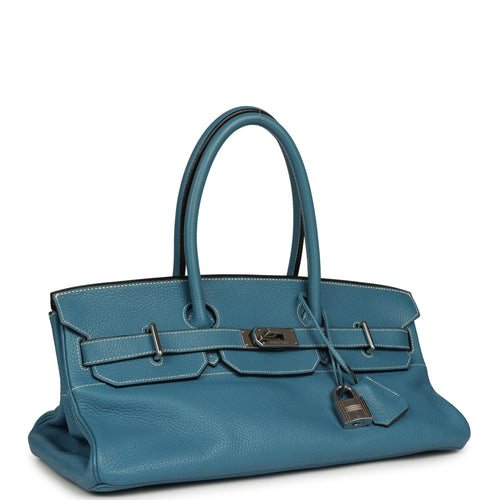 Vintage Hermes Shoulder Birkin 42 JPG Blue Jean Clemence Palladium Hardware