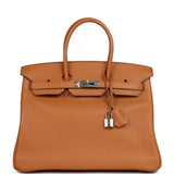 Pre-owned Hermes Birkin 35 "Sea Surf and Fun" Toffee Novillo Palladium Hardware - Thumbnail View 1