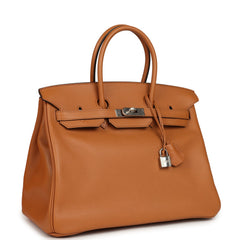 Pre-owned Hermes Birkin 35 "Sea Surf and Fun" Toffee Novillo Palladium Hardware