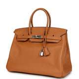 Pre-owned Hermes Birkin 35 "Sea Surf and Fun" Toffee Novillo Palladium Hardware - Thumbnail View 5